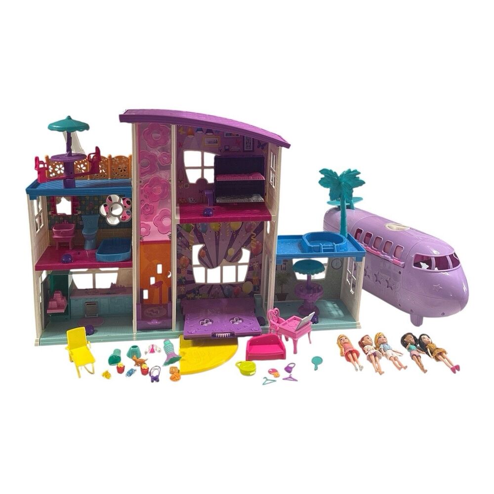 Mattel Polly Pocket Poppin Party Pad With Airplane, Dolls & Accessories